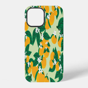 Coque iPhone 12 Fruit orange : motif vintage vert.