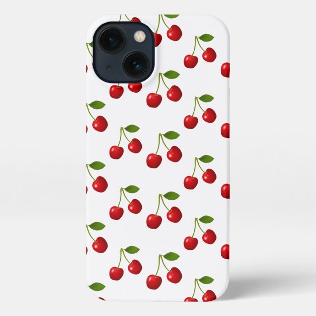 Coque iPhone Fruits de cerisier élégants sur fond blanc (Verso)