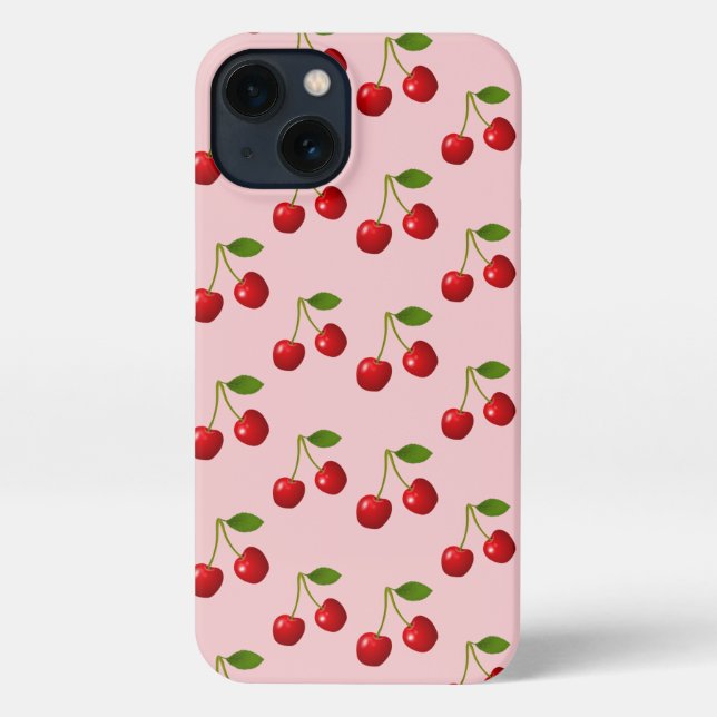 Coque iPhone Fruits de cerisier élégants sur fond rose clair (Verso)