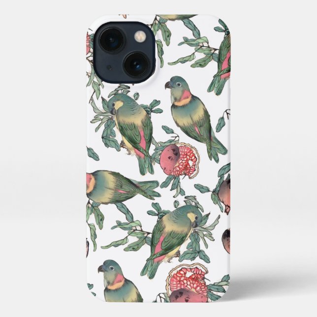 Coque iPhone Fruits de grenade et Lovebirds Motif (Verso)