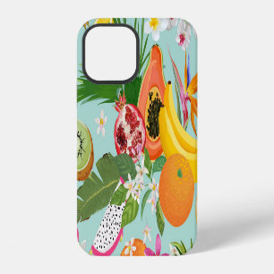 Coque iPhone 12 Fruits tropicaux, fleurs : arrière - plan vintage.