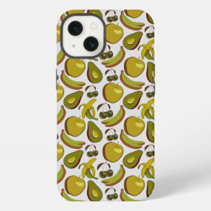 Etui iPhone 13 Fruits tropicaux sans couture motif jaune et blanc