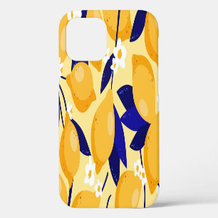 Coque iPhone 12 Fruits vintages au citron : motif alimentaire.