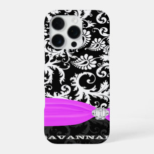 Coque iPhone 16 Pro Fuchsi Blanc Plus Toute Couleur Damassé Imprimé Cr