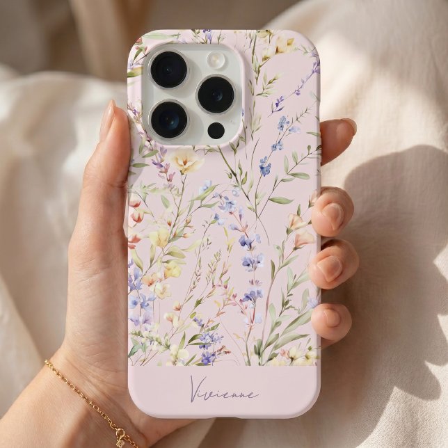 Coque iPhone Fuchsia Aquarelle Florale  (Créateur téléchargé)