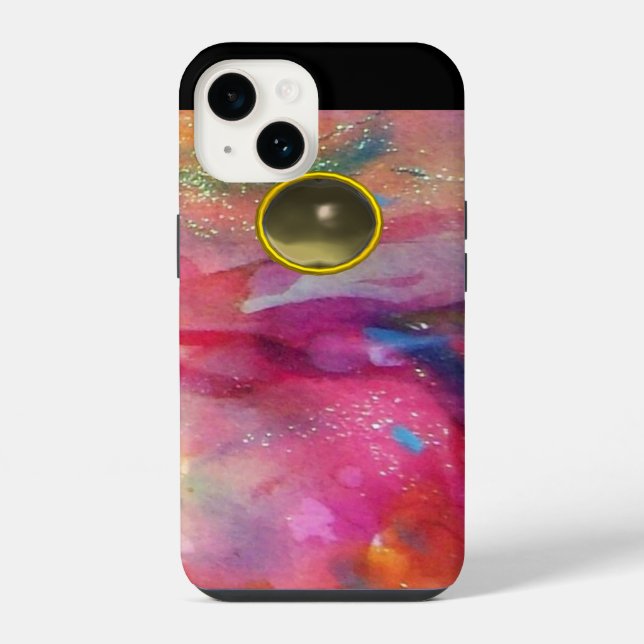 Coque iPhone FUCHSIA BLEU ROSE ABSTRAIT Agate Grise Pierre préc (Verso)