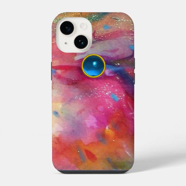 Coque iPhone FUCHSIA ROSE ABSTRAIT Saphir Bleu Gemme (Verso)