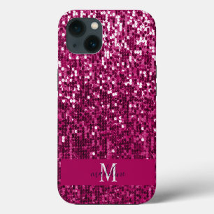 Etui iPhone 13 Fuchsia Séquin rose/Nom de la Parties scintillant