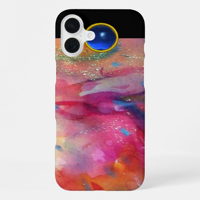 Coque iPhone FUCHSIE ROSE ABSTRAITE pierre saphir bleu (Verso)