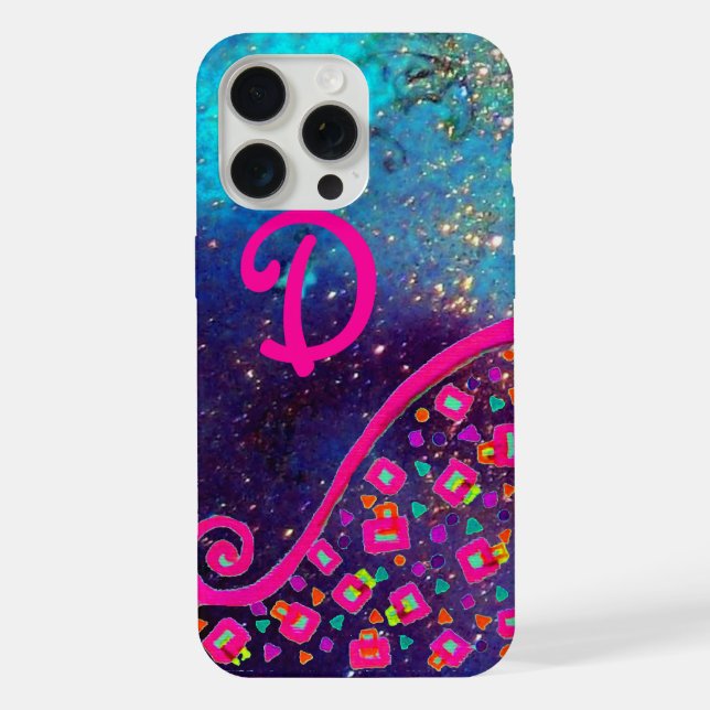 COQUE iPhone FUCHSIE ROSE BLEU DÉCO ABSTRAIT MONOGRAM (Verso)