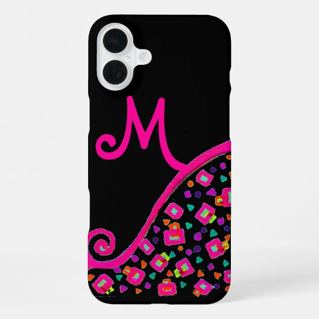 COQUE iPhone FUCHSIE ROSE NOIR DÉCO MONOGRAM ABSTRAIT (Verso)