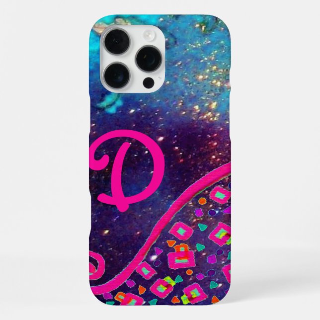 COQUE iPhone FUCHSIE ROSE TURQUOISE BLEU ABSTRAIT DÉCO MONOGRAM (Verso)