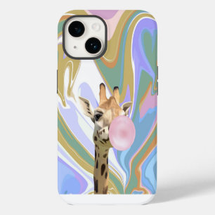 Coque Pour iPhone 14 Fun Bubblegum soufflant Giraffe Liquide Swirl Bleu