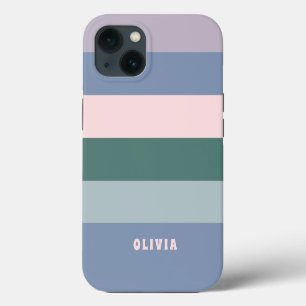 Etui iPhone 13 Fun et coloré Pastel Stripes avec votre nom