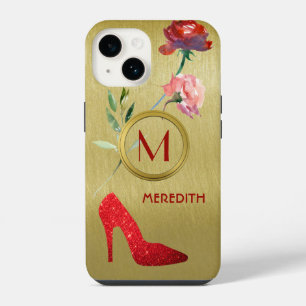 Coque Pour iPhone 14 Fun Glam Élégant Monogramme Floral Nom