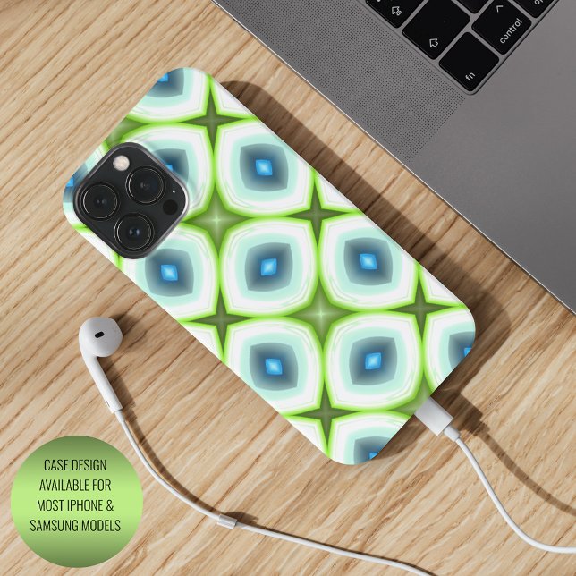 Coque iPhone Funky Lime Green Aqua Turquoise Carré Art Mosaic (Créateur téléchargé)