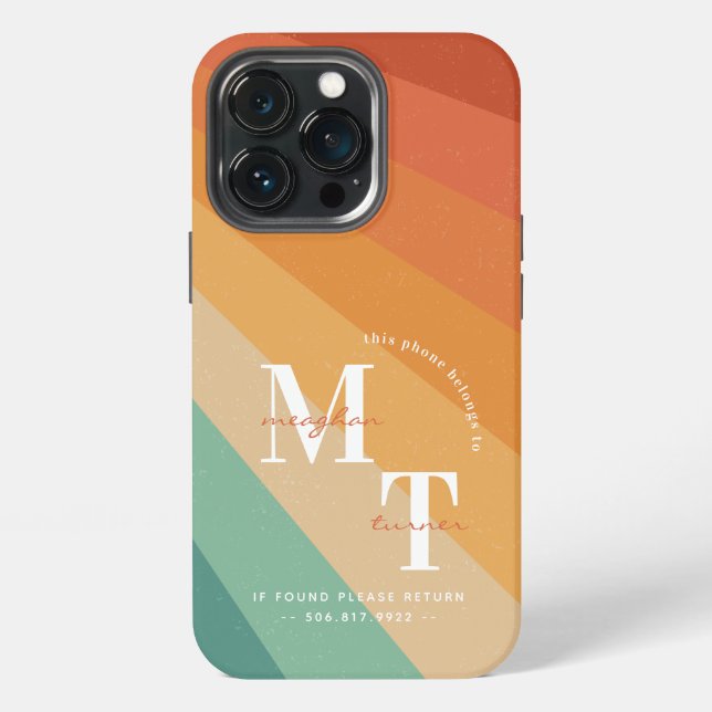 Coque iPhone Funky Rétro Rayures Groovy 1970 | Monogramme  (Dos)