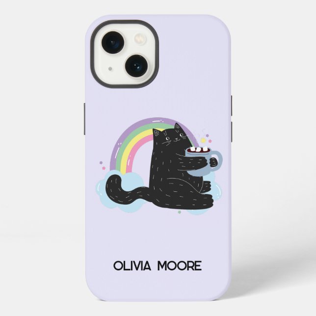 Coque iPhone Funny Chat noir et Marshmallow (Verso)