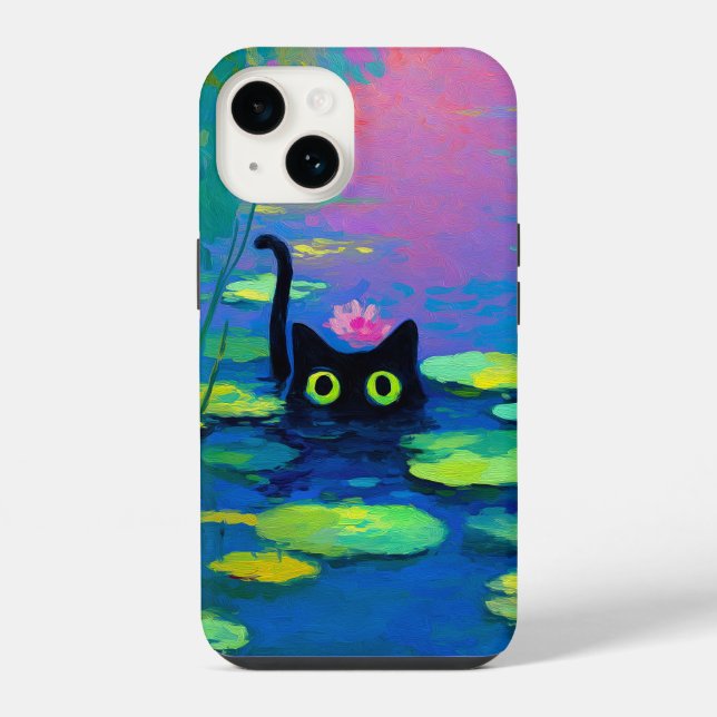 Coque iPhone Funny Chat noir nager dans l'étang | L'art bizarre (Verso)