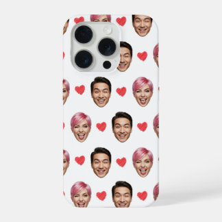 Coque iPhone 15 Pro Funny Custom Couple Faces Pattern Red Hearts