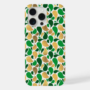 Coque iPhone 15 Pro Max Fusion de motifs festifs verts et dorés pailletés
