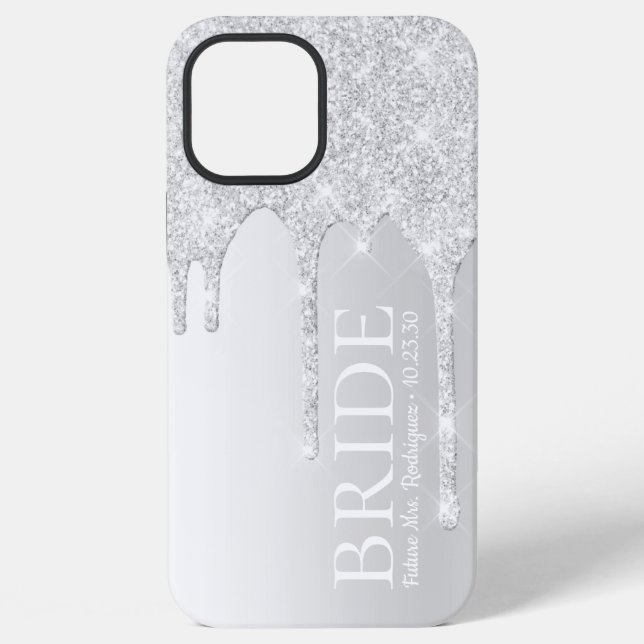 Coque iPhone Futur épouse Mrs Silver Glitter Drip (Verso)