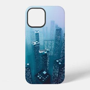 Coque iPhone 12 Future ville centre-ville avec gratte-ciel en cybe