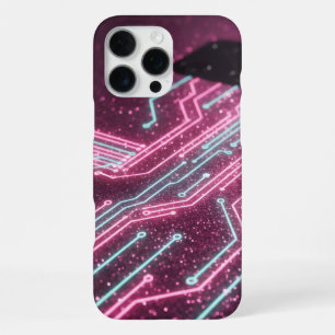 Coque iPhone 16 Pro Max Futuriste Rose Pailleté Circuit Cyber iPhone 16 Ca