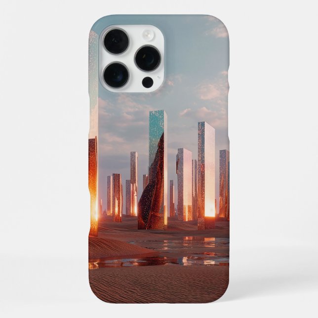 Coque iPhone Futuristic Surreal Mirror Towers In Desert (Verso)