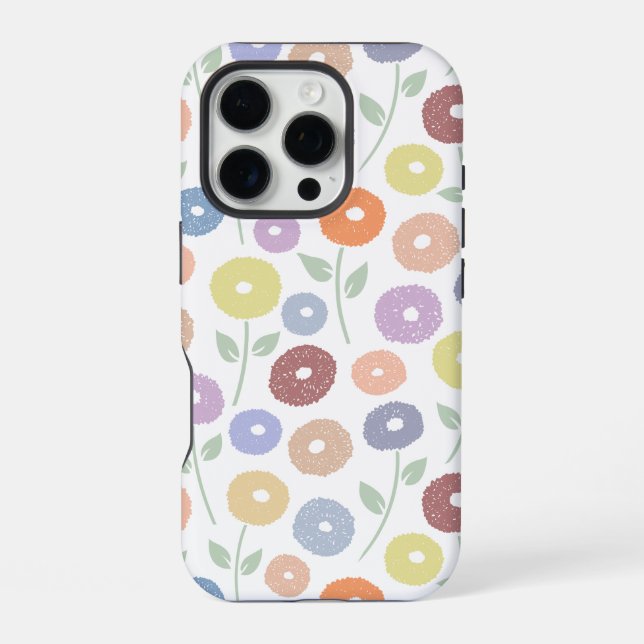 Coque iPhone Fuzzy Flower Rpt Pattern Pastels on White (Verso)