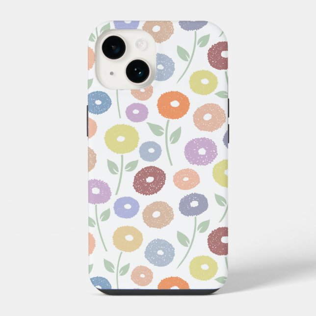 Coque iPhone Fuzzy Flower Rpt Pattern Pastels on White (Verso)