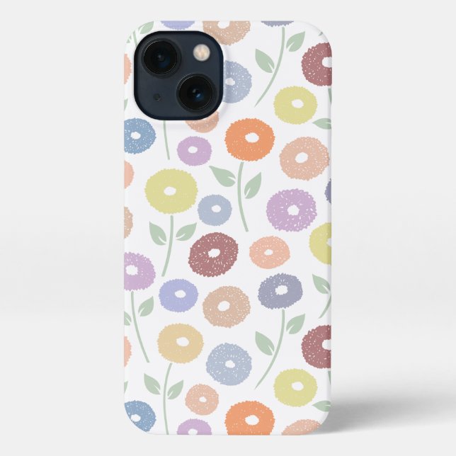 Coque iPhone Fuzzy Flower Rpt Pattern Pastels on White (Verso)