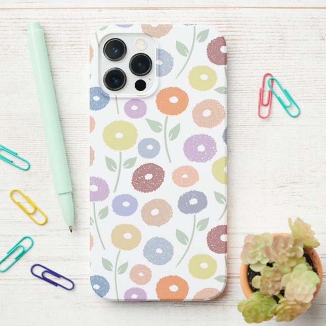 Coque iPhone Fuzzy Flower Rpt Pattern Pastels on White (Sur le bureau)
