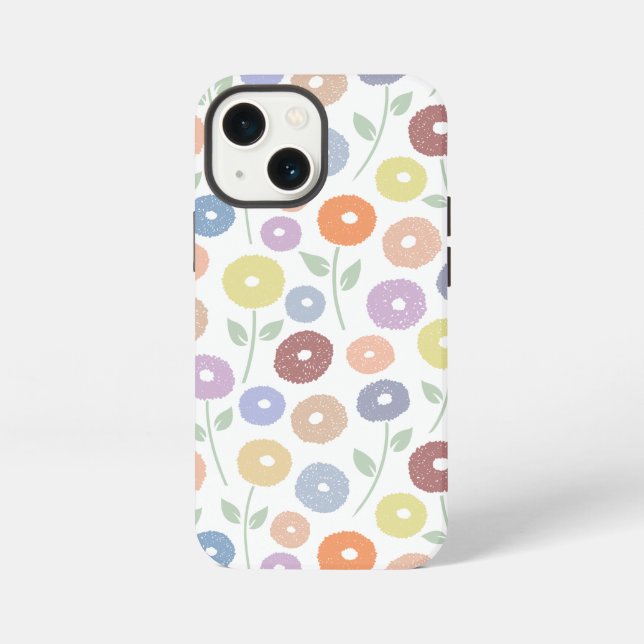 Coque iPhone Fuzzy Flower Rpt Pattern Pastels on White (Verso)