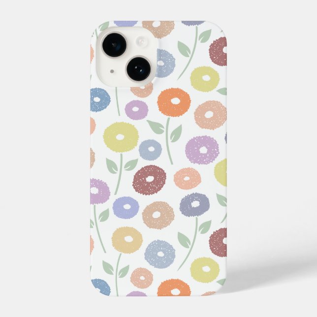 Coque iPhone Fuzzy Flower Rpt Pattern Pastels on White (Verso)