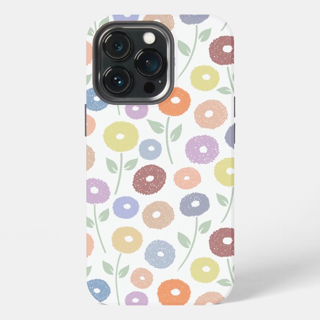 Coque iPhone Fuzzy Flower Rpt Pattern Pastels on White (Dos)