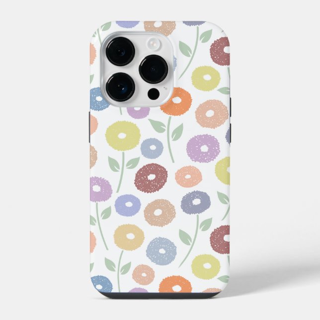 Coque iPhone Fuzzy Flower Rpt Pattern Pastels on White (Verso)