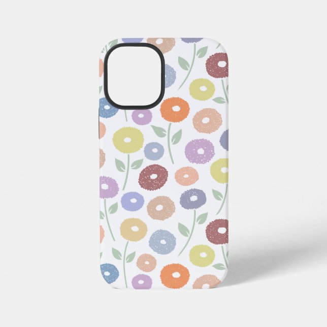 Coque iPhone Fuzzy Flower Rpt Pattern Pastels on White (Verso)