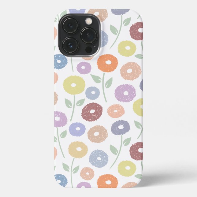 Coque iPhone Fuzzy Flower Rpt Pattern Pastels on White (Verso)