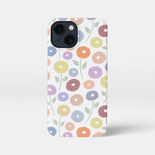Coque iPhone Fuzzy Flower Rpt Pattern Pastels on White (Verso)