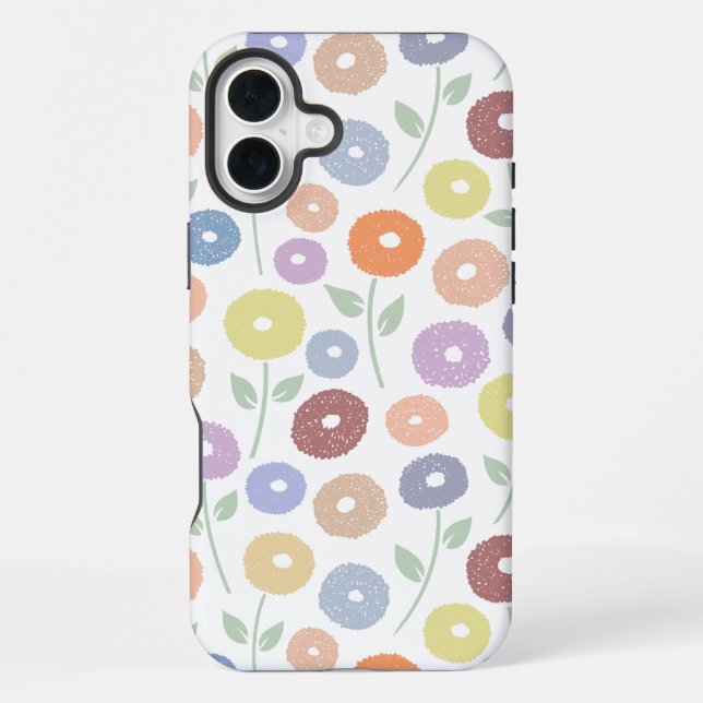 Coque iPhone Fuzzy Flower Rpt Pattern Pastels on White (Verso)
