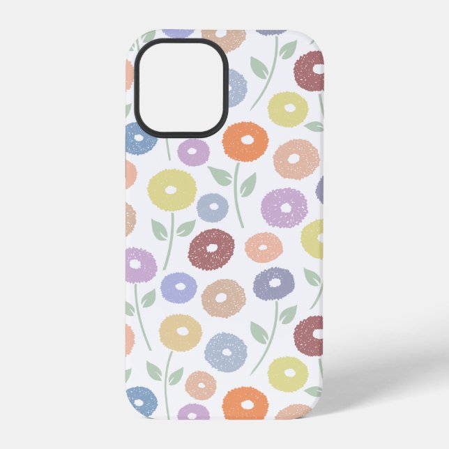 Coque iPhone Fuzzy Flower Rpt Pattern Pastels on White (Verso)