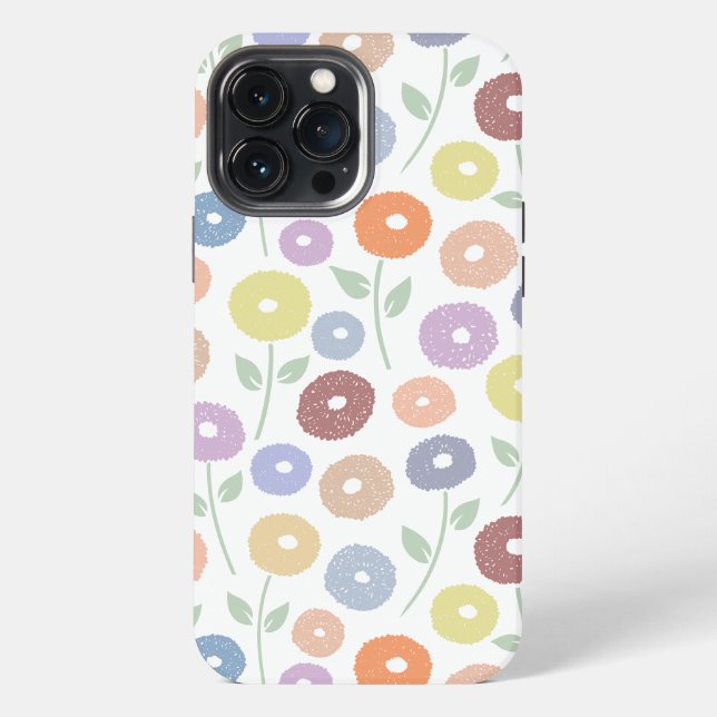 Coque iPhone Fuzzy Flower Rpt Pattern Pastels on White (Verso)