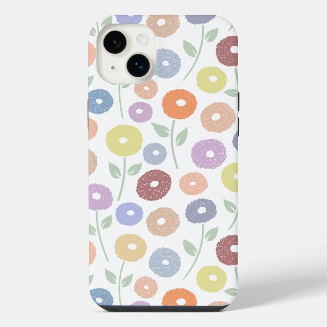 Coque iPhone Fuzzy Flower Rpt Pattern Pastels on White (Verso)