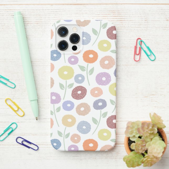 Coque iPhone Fuzzy Flower Rpt Pattern Pastels on White (Sur le bureau)