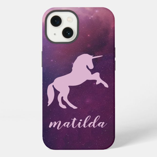 Coque iPhone Galaxie spatiale unicorne fun moderne violet (Verso)