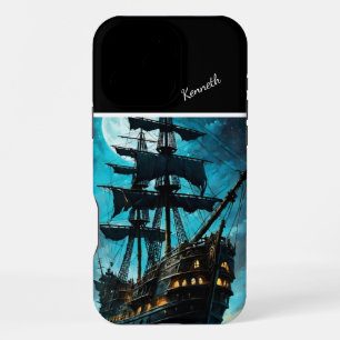 Coque iPhone 16 Pro Max Galleon de minuit sous Pleine lune
