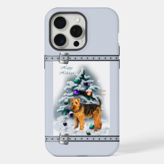 Coque iPhone Gallois Terrier Cute Bleu Noël Fêtes (Verso)