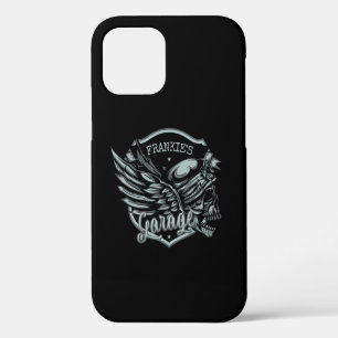 Coque iPhone 12 Garage de moto Custom NAME Biker Skull Wings