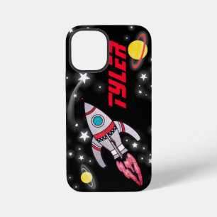 Coque iPhone 12 Mini Garçons fusée spatiale noire rouge nommés 5 lettre